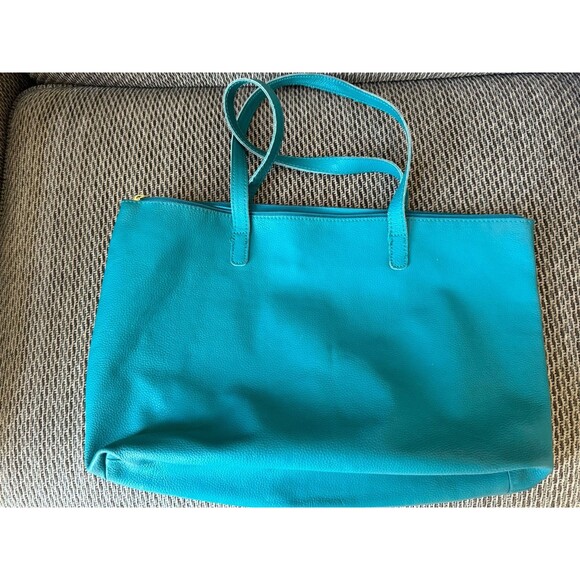 Joy Mangano Leather Tote Large Shoulder‎ Bag Green Pebbled - Picture 1 of 10